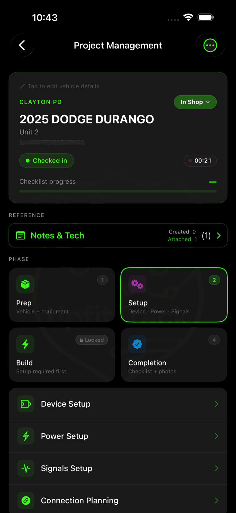 UpfitTrack project management view